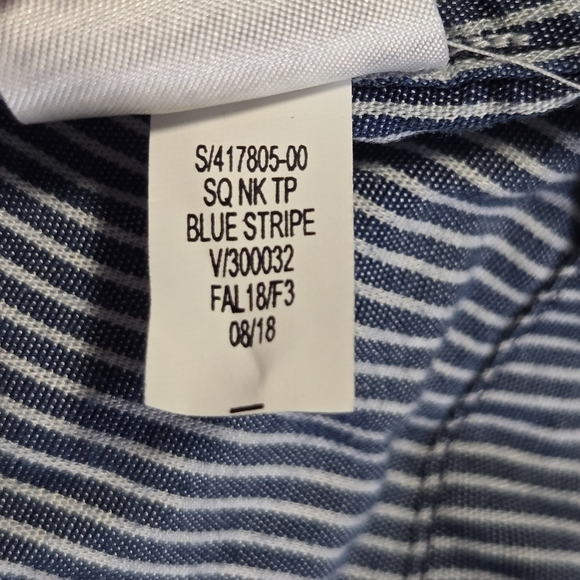 GAP Womens Navy Blue Striped Square Neck Flare Sleeve Lyocell Peasant Top Large - Picture 4 of 8